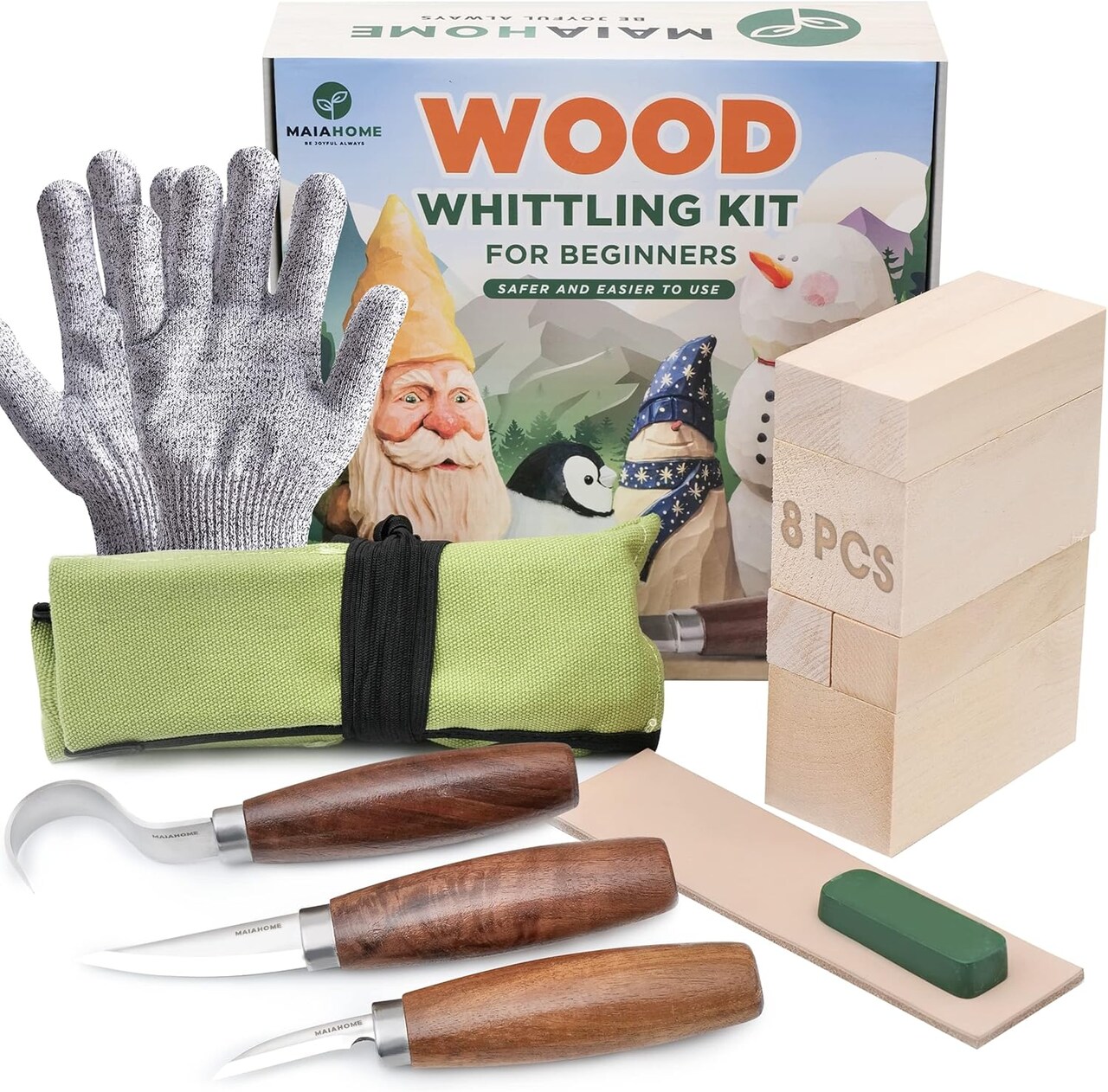 Wood Whittling Kit Includes 8-Basswood Carving Blocks Set, 3PCs Whittling Knife - Wood Carving Kit with Tools and Carving Knifes for Kids Beginners